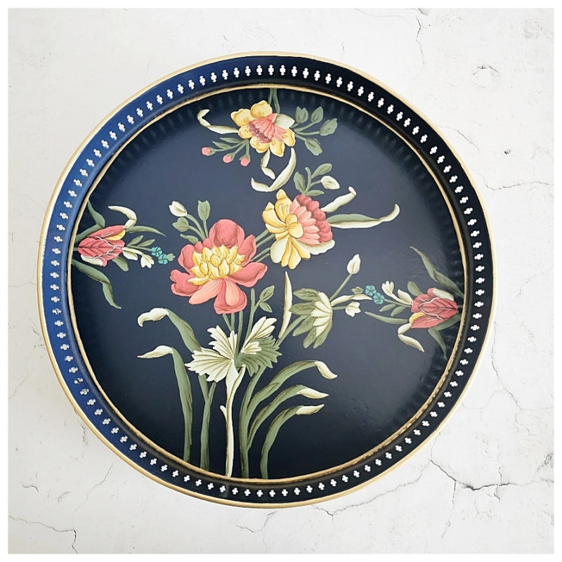 HAND PAINTED - SERVING TRAY ROUND LARGE - MIDNIGHT BLUE