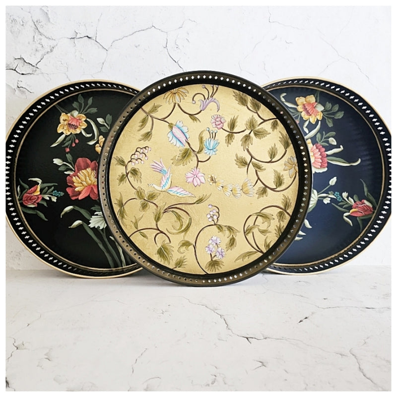 HAND PAINTED - SERVING TRAY ROUND LARGE - MIDNIGHT BLACK