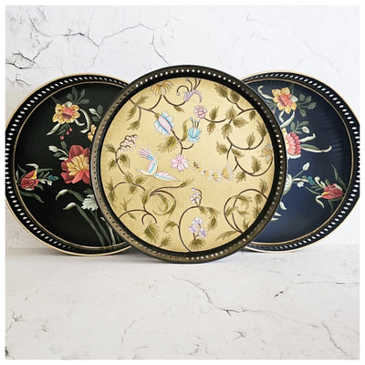 HAND PAINTED - SERVING TRAY ROUND LARGE - GOLDEN LEAF