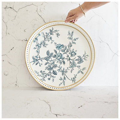 HAND PAINTED - SERVING TRAY ROUND LARGE - WHITE SUMMER