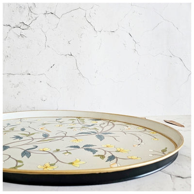 HAND PAINTED - BUTLER SERVING TRAY OVAL LARGE - GREY BLOSSOM