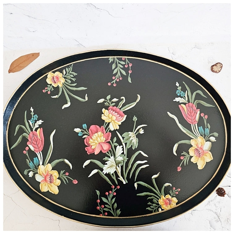 HAND PAINTED - BUTLER SERVING TRAY OVAL LARGE - MIDNIGHT BLACK