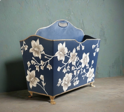 HAND PAINTED - MAGAZINE RACK - BLOOMING HIBISCUS
