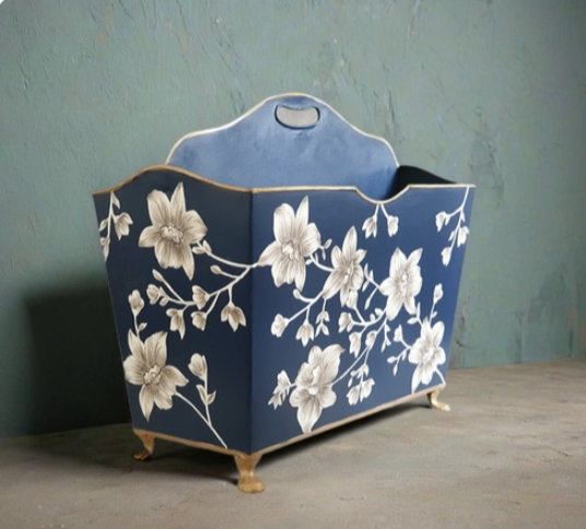 HAND PAINTED - MAGAZINE RACK - BLOOMING HIBISCUS