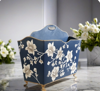 HAND PAINTED - MAGAZINE RACK - BLOOMING HIBISCUS