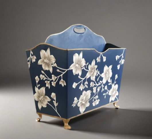 HAND PAINTED - MAGAZINE RACK - BLOOMING HIBISCUS
