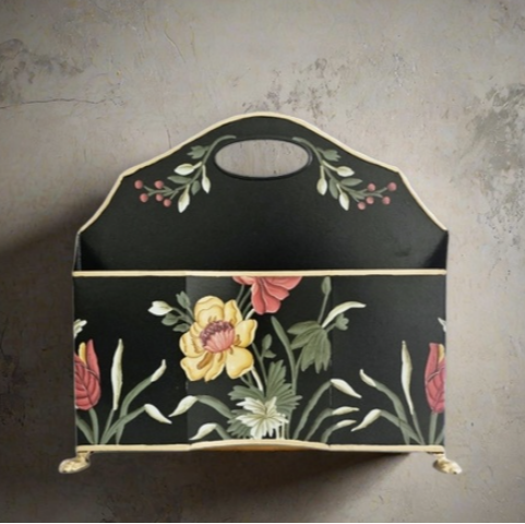 HAND PAINTED - MAGAZINE RACK SLIM DUAL SIDE - MIDNIGHT BLACK