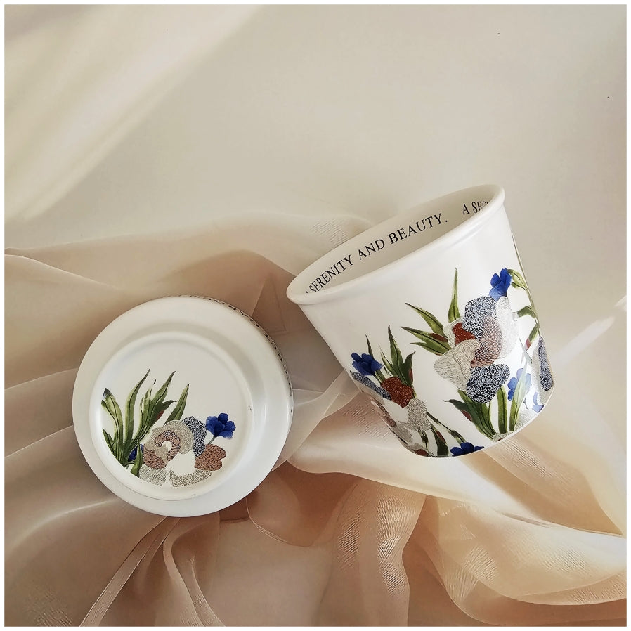 Porcelain - Coffee &amp; Tea Tumbler Set with Cookie Holder/Coaster/Lid in a Gift Set Box - Mid Summer Night