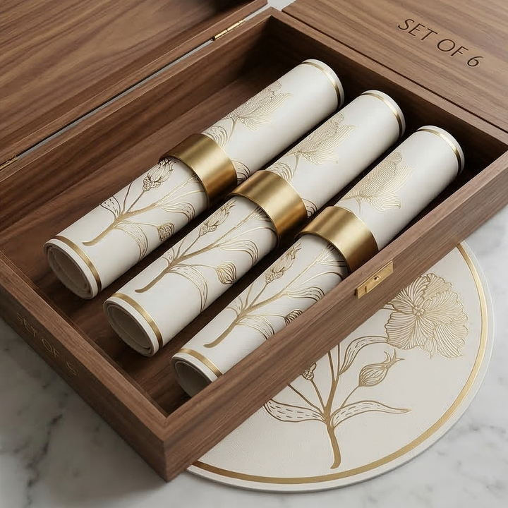 WIPE CLEAN TABLEMATS/PLACEMATS S6 - ROUND - WHITE &amp; GOLD - ROSE