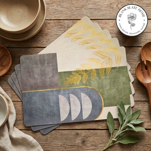 WIPE CLEAN TABLEMATS/PLACEMATS - ABSTRACT GOLDEN LEAF
