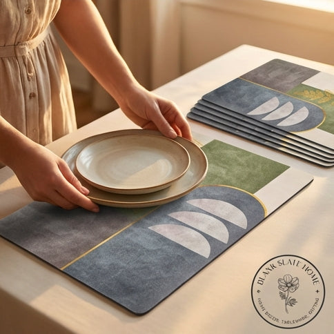 WIPE CLEAN TABLEMATS/PLACEMATS - ABSTRACT GOLDEN LEAF