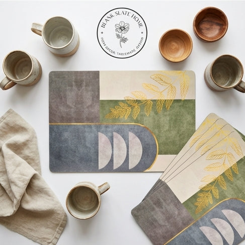 WIPE CLEAN TABLEMATS/PLACEMATS - ABSTRACT GOLDEN LEAF