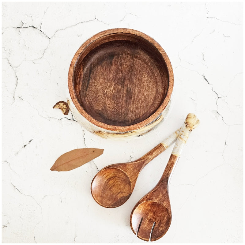 SALAD BOWL - MEDIUM - WOODEN SERVERS - GOLD WAVE