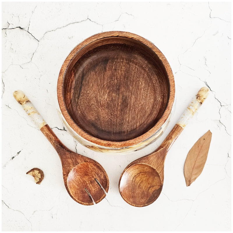 SALAD BOWL - MEDIUM - WOODEN SERVERS - GOLD WAVE