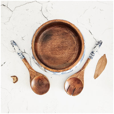 SALAD BOWL - MEDIUM - WOODEN SERVERS - BLUE HIBISCUS