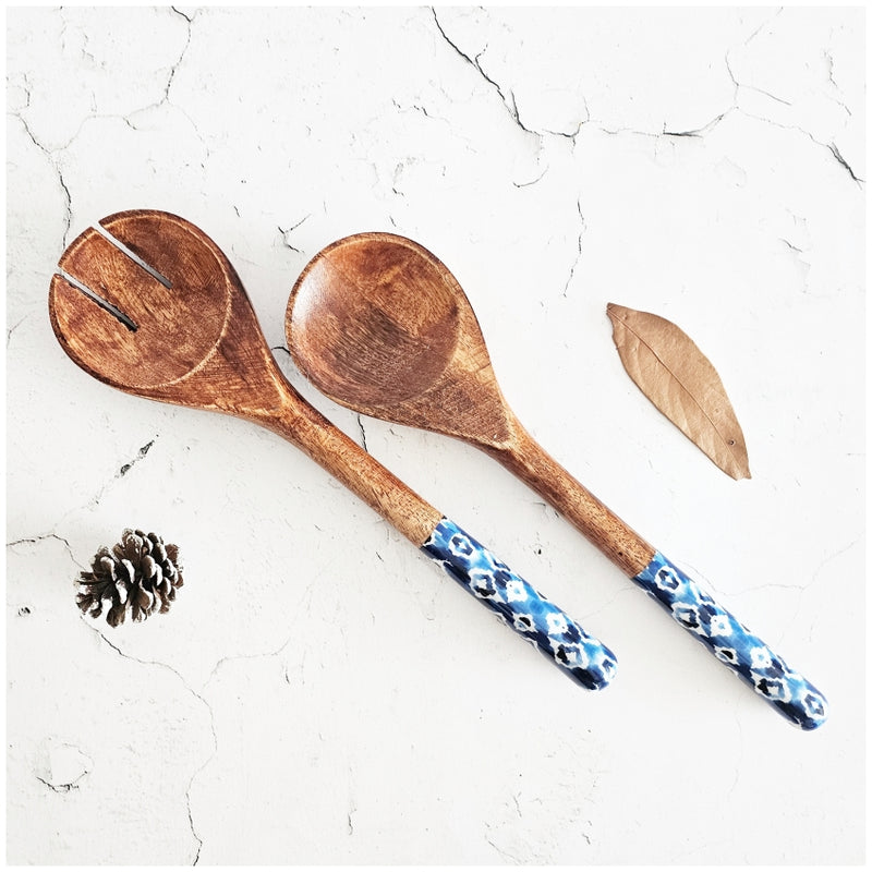 Salad Bowl - Large - Wooden Servers - Ikat Shibori