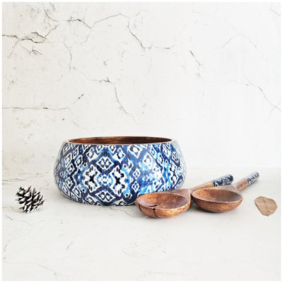 Salad Bowl - Large - Wooden Servers - Ikat Shibori