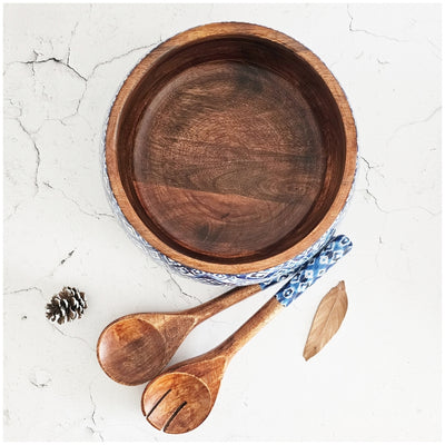 Salad Bowl - Large - Wooden Servers - Ikat Shibori