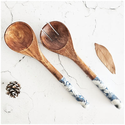 Salad Bowl - Large - Wooden Servers - Blue Hibiscus