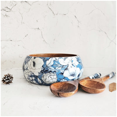 Salad Bowl - Large - Wooden Servers - Blue Hibiscus