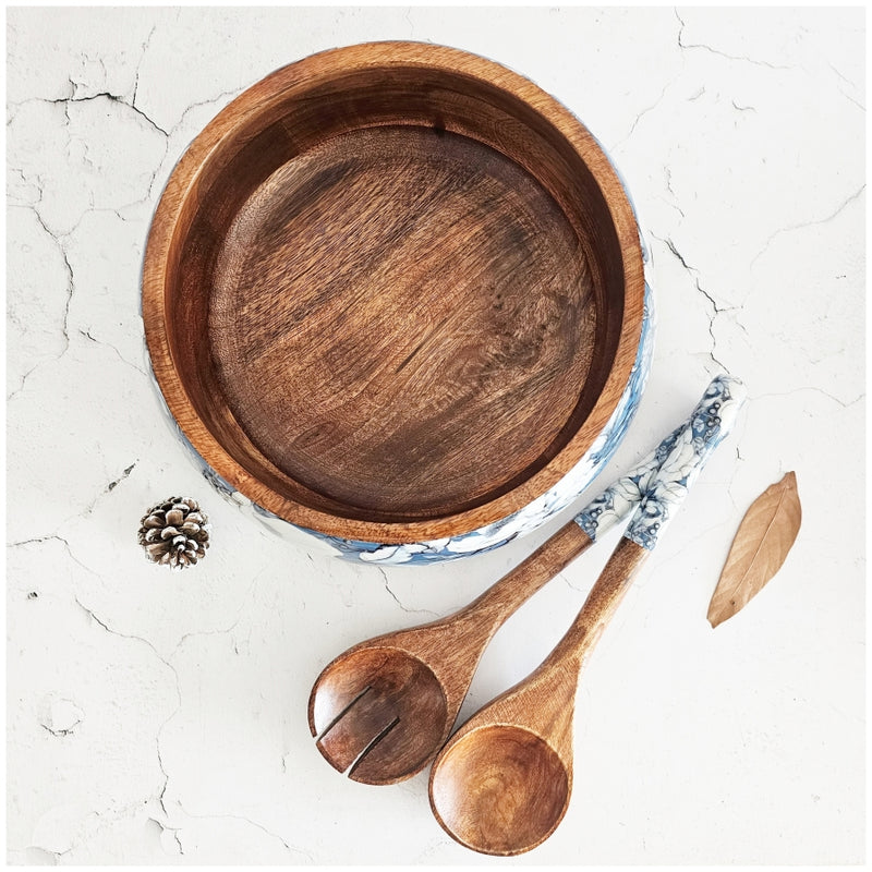 Salad Bowl - Large - Wooden Servers - Blue Hibiscus