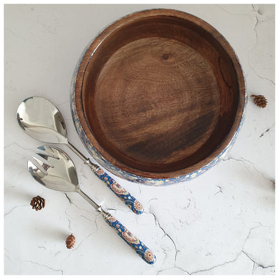 Salad Bowl - Large - Stainless Steel Servers - Blue Popular