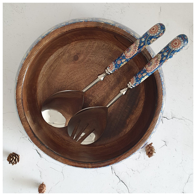 Salad Bowl - Large - Stainless Steel Servers - Blue Popular