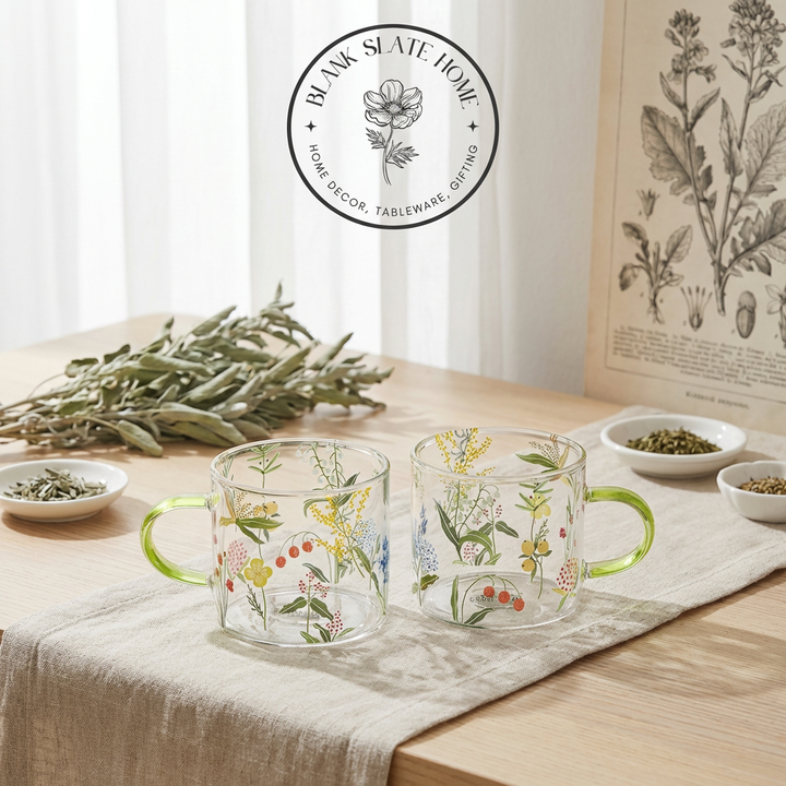 Glass Borosilicate - Tea Coffee Water Cup 90ml, Set of 2 - Floral Printed - Summer Floral