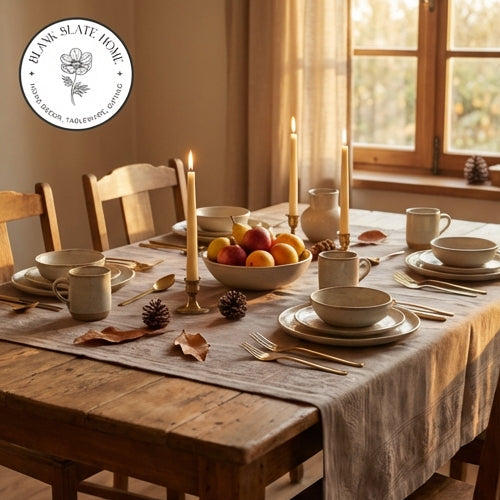 Table Cloth - Cotton - Grey Embroidered