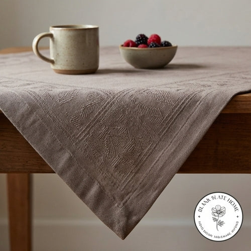Table Cloth - Cotton - Grey Embroidered