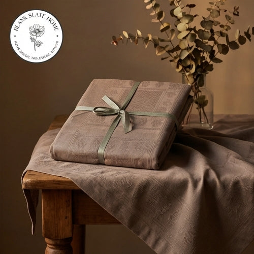 Table Cloth - Cotton - Grey Embroidered