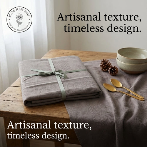 Table Cloth - Cotton - Grey Embroidered