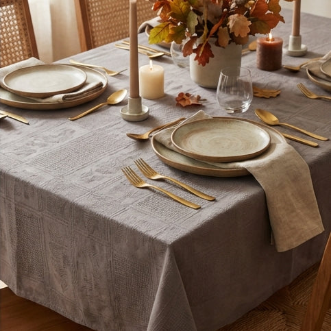 Table Cloth - Cotton - Grey Embroidered