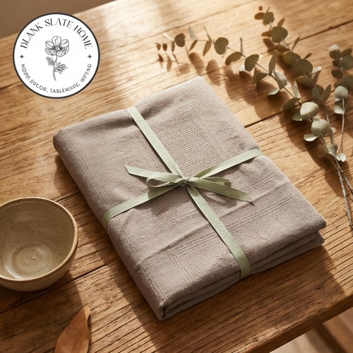 Table Cloth - Cotton - Grey Embroidered