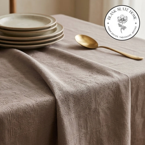 Table Cloth - Cotton - Grey Embroidered