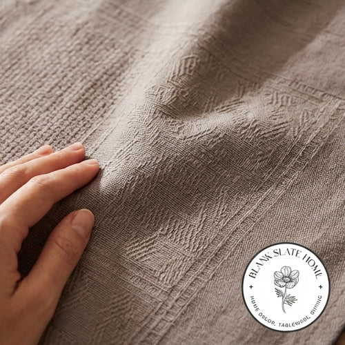 Table Cloth - Cotton - Grey Embroidered
