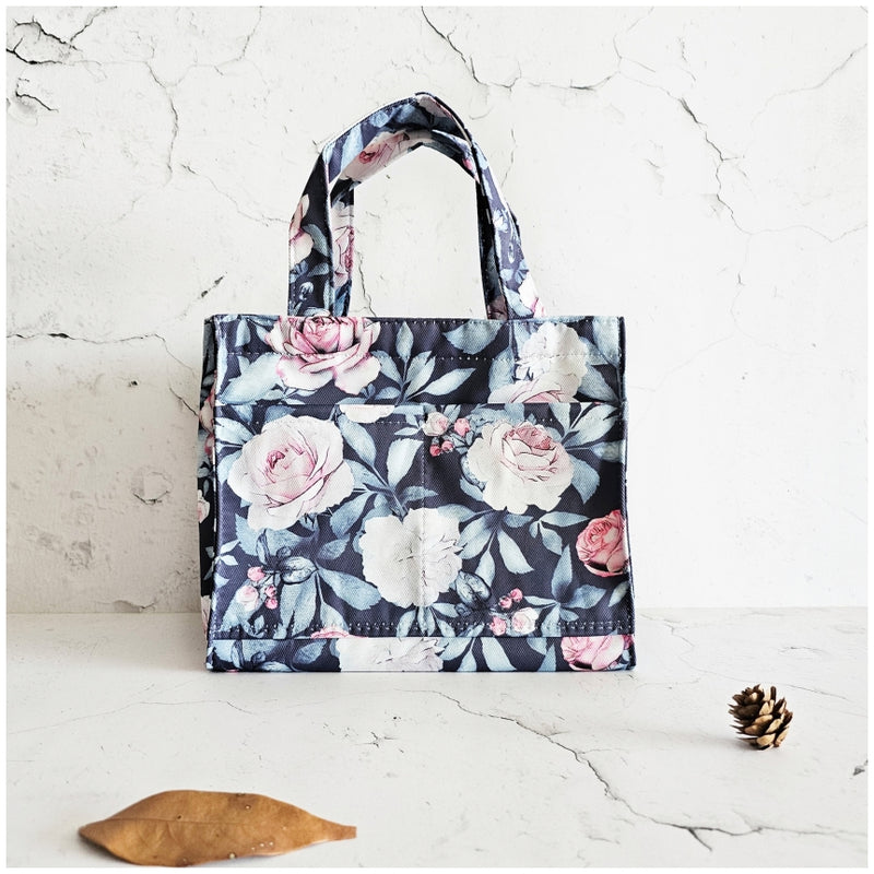 Lunch Bag - Grey & Pink Roses
