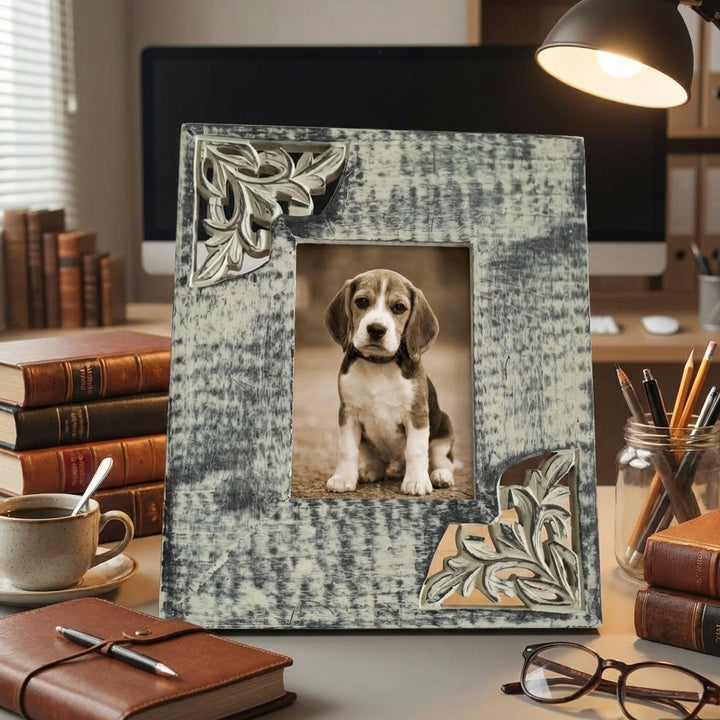 Photo Frame - Distress Green - Sides Carved