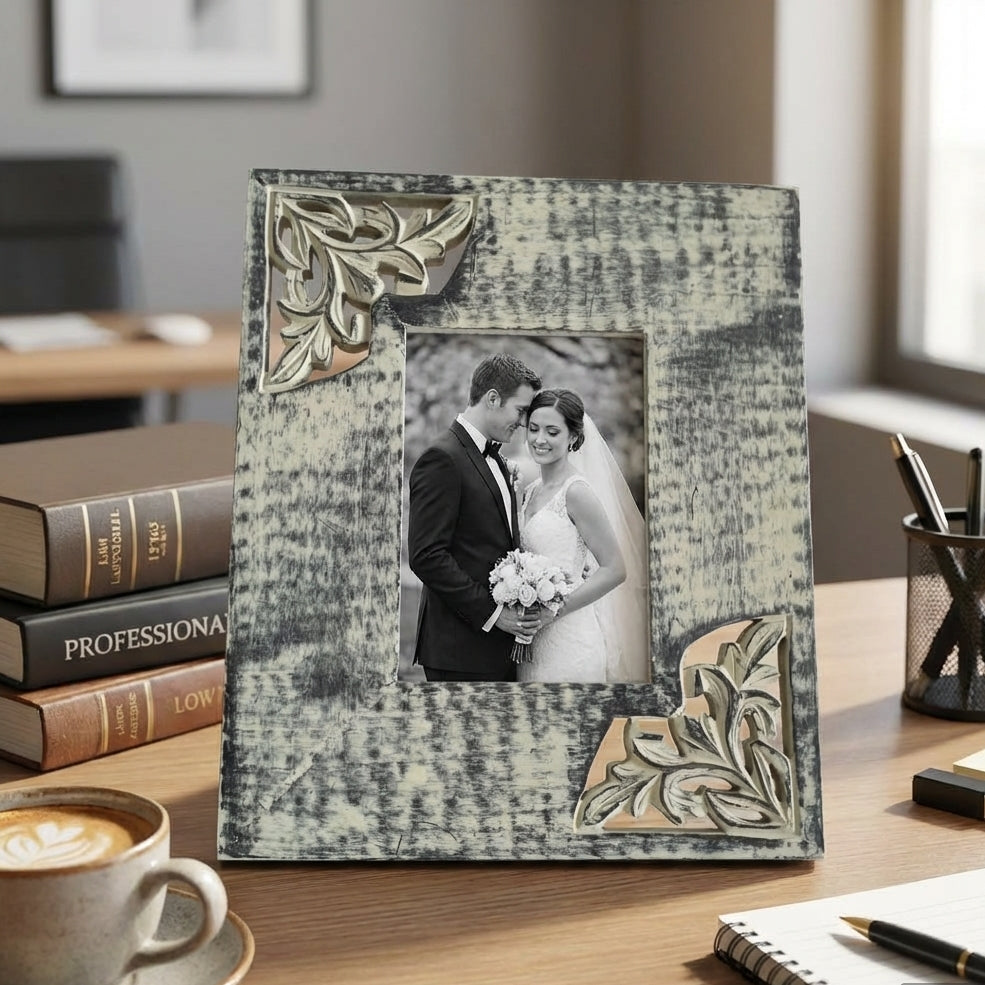 Photo Frame - Distress Green - Sides Carved