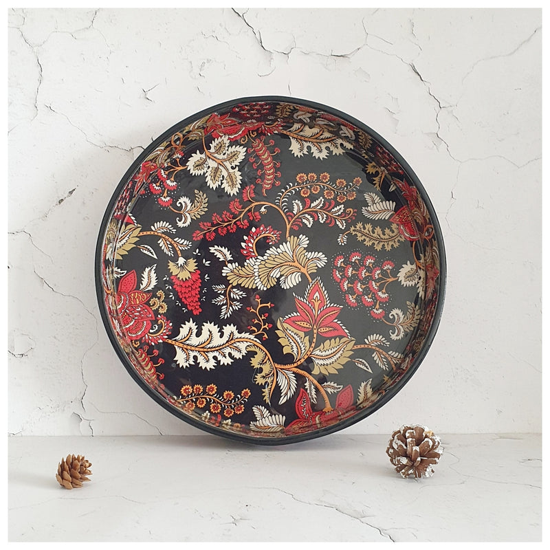 Serving Tray - Round - Dark Blue Floral