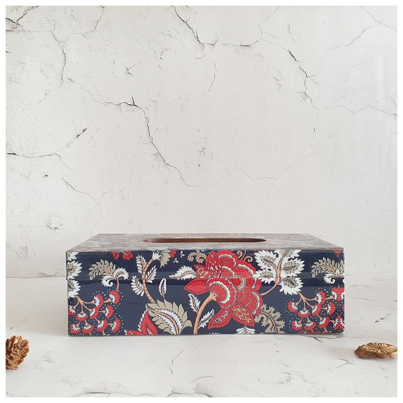 Tissue Box - Dark Blue Floral