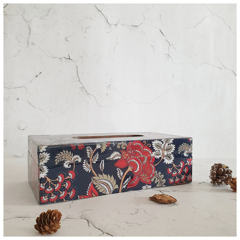 Tissue Box - Dark Blue Floral