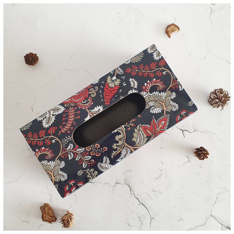 Tissue Box - Dark Blue Floral