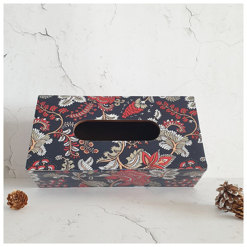 Tissue Box - Dark Blue Floral