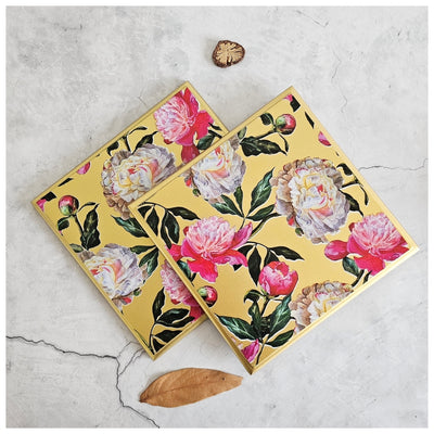 TRIVETS - SQUARE (Set of 2) - GOLDEN BOUQUET