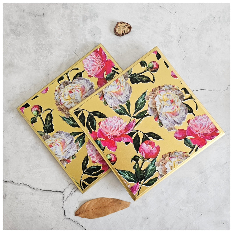 TRIVETS - SQUARE (Set of 2) - GOLDEN BOUQUET