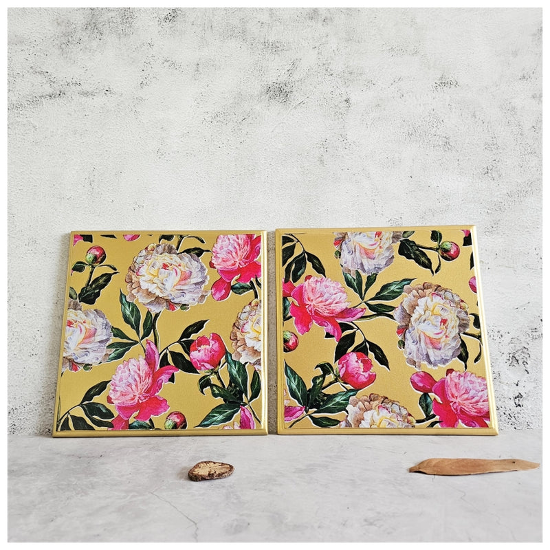 TRIVETS - SQUARE (Set of 2) - GOLDEN BOUQUET