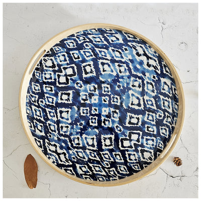 SERVING TRAY WITH HANDLE CUTS - ROUND - IKAT SHIBORI