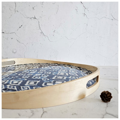 SERVING TRAY WITH HANDLE CUTS - ROUND - IKAT SHIBORI