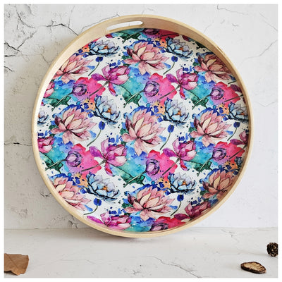 SERVING TRAY WITH HANDLE CUTS - ROUND - KAMALAM